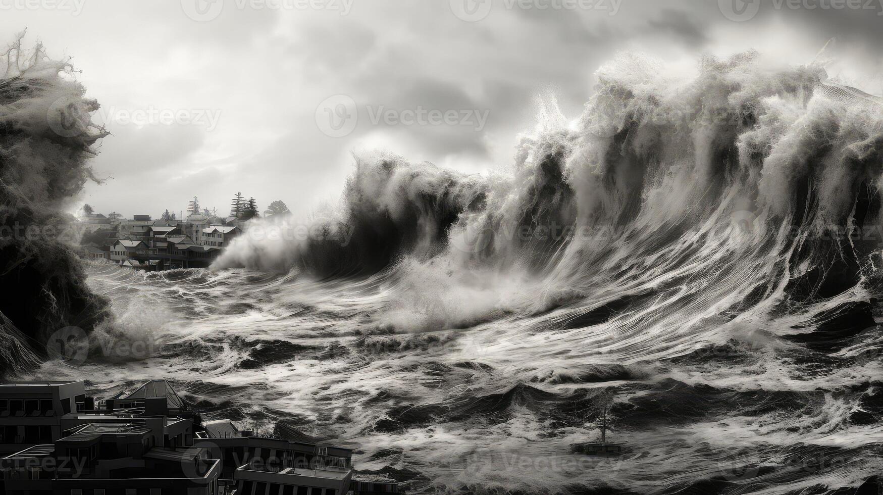 power tsunami black and white photo
