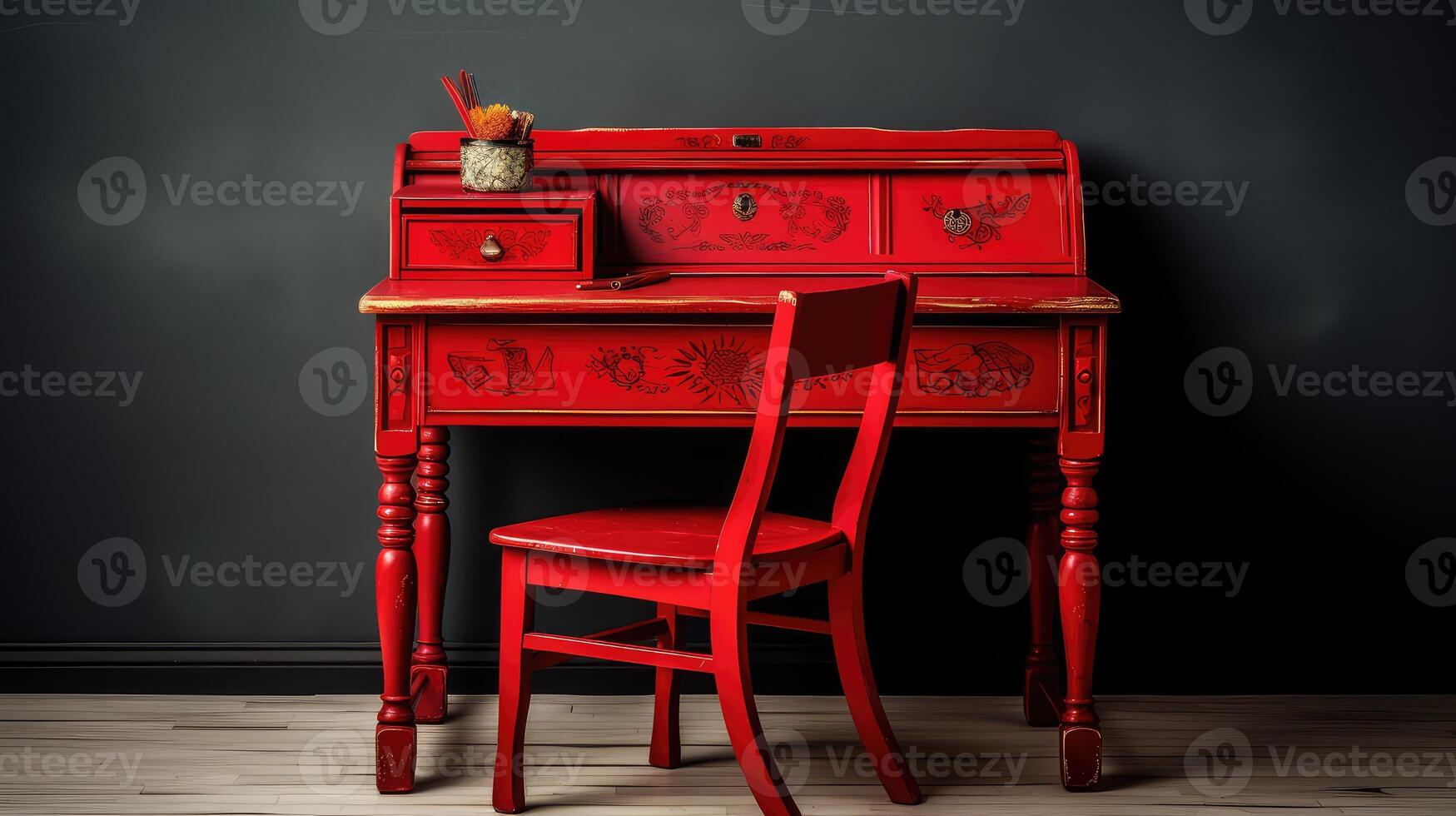 wooden vintage school desk photo