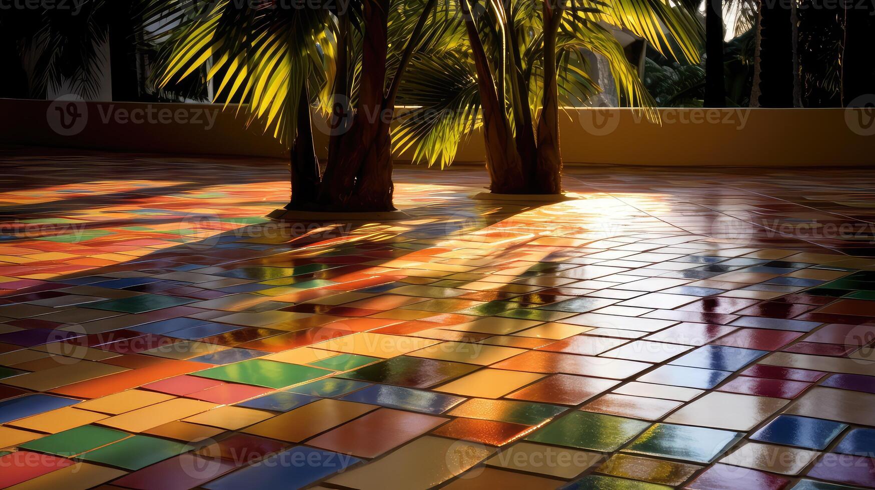 mosaic palm tree shadow overlay photo