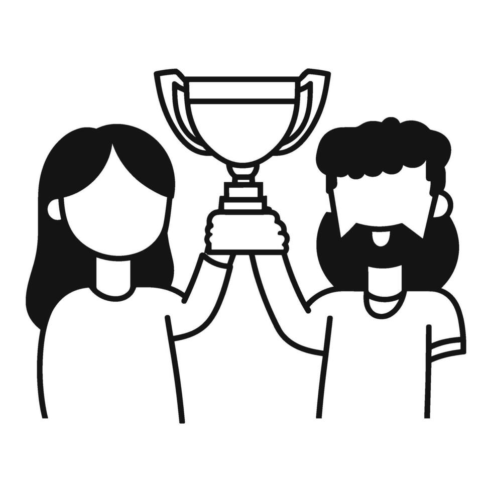 Celebratory Couple Holding a Trophy in Minimalist Outline vector