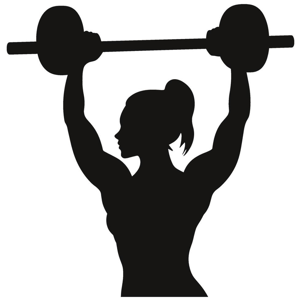 Silhouette of a Woman Lifting a Barbell in a Strength Pose vector