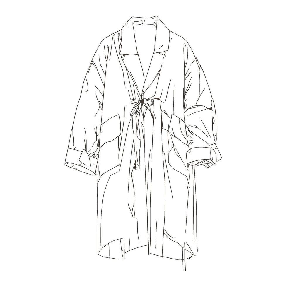 Simple Outline of Long Open Cardigan with Dropped Shoulders vector