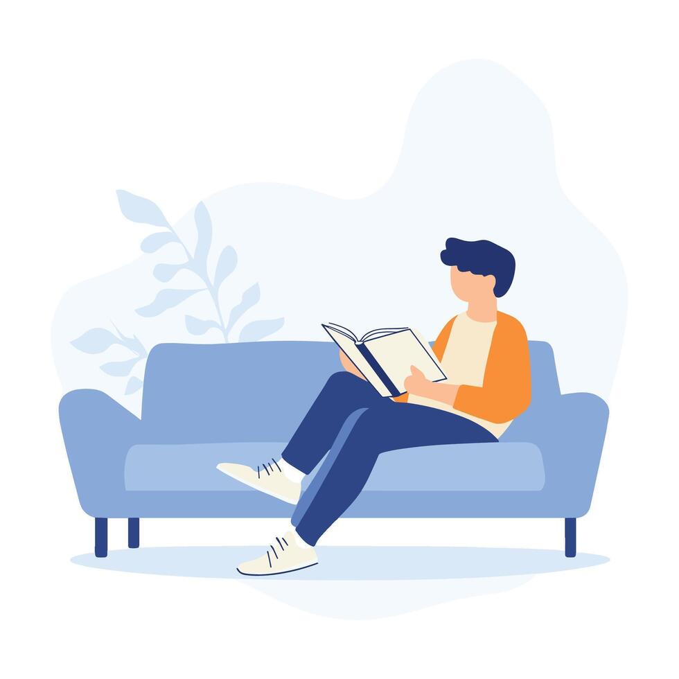 Young Man Relaxing on Sofa with Laptop vector