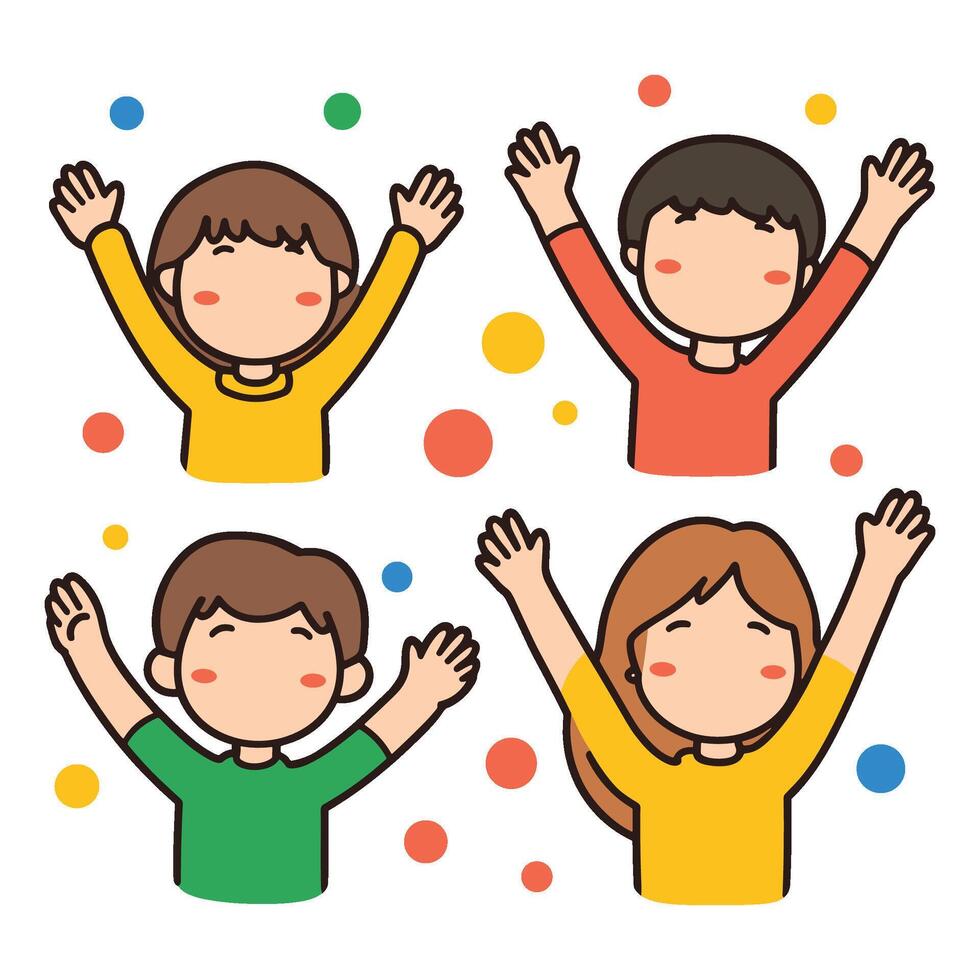 Group of Kids Cheering with Colorful Dots vector