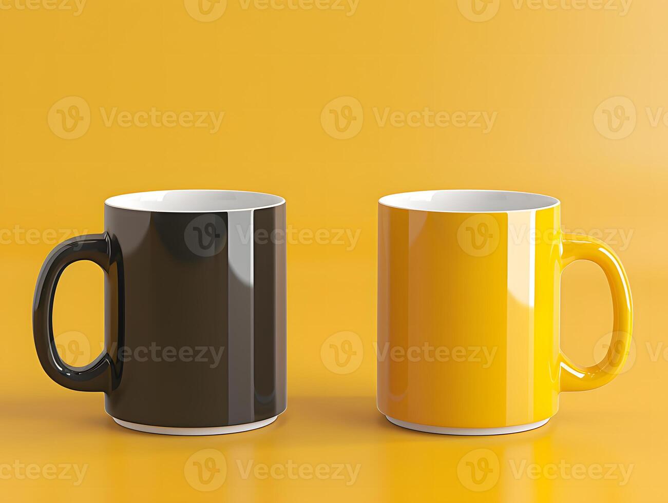 Two mugs on a yellow background photo