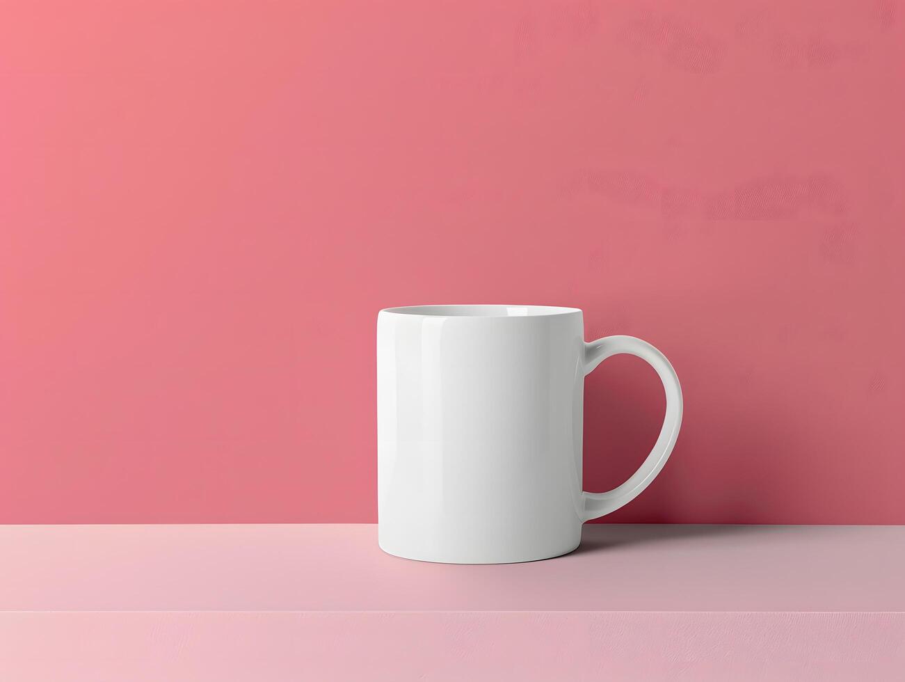 A white mug is sitting on a pink background photo