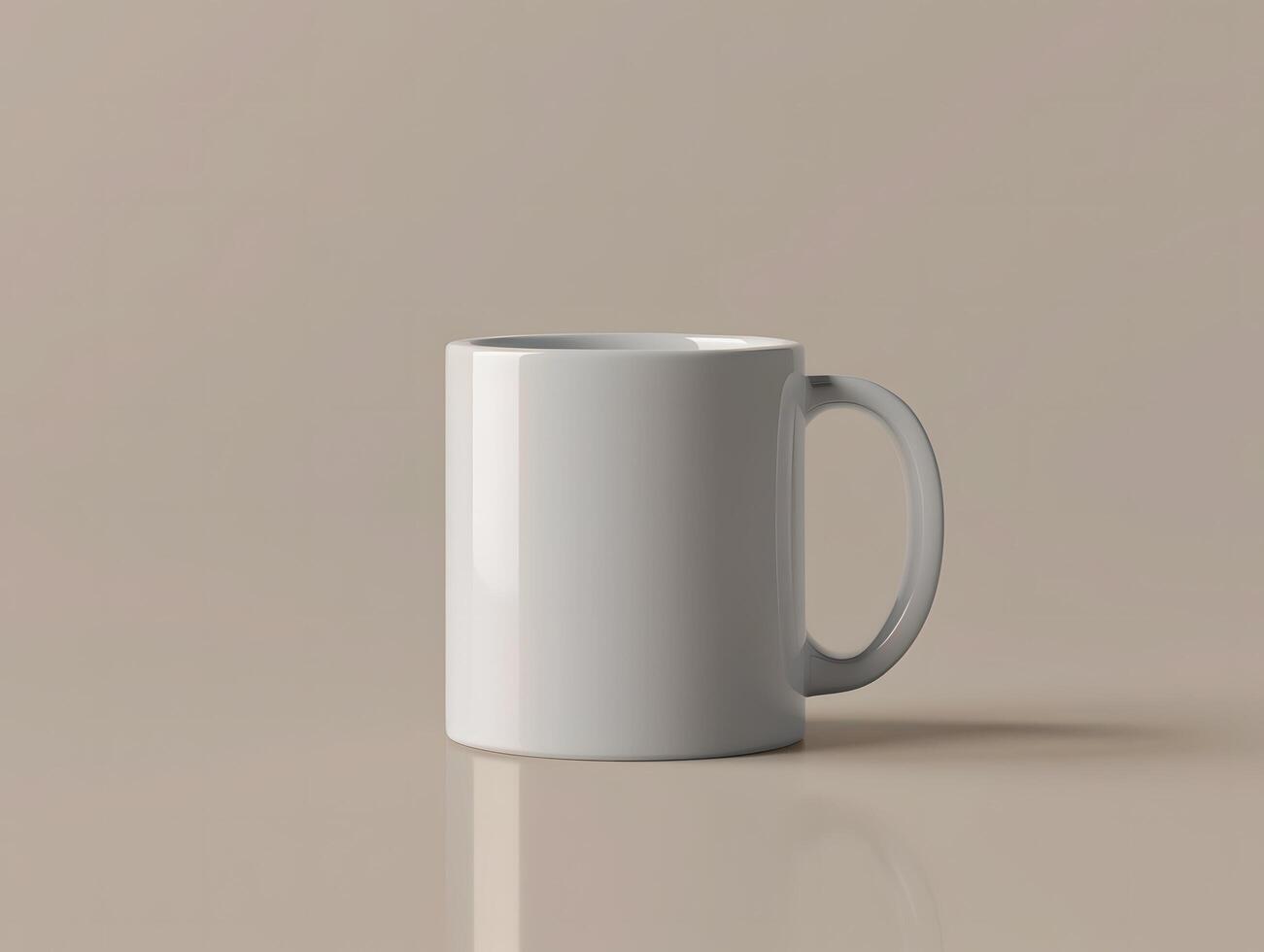 A white mug is sitting on a table photo