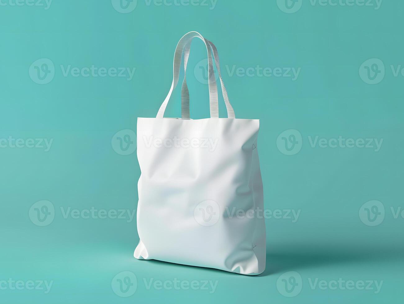 White tote bag mockup on turquoise background photo