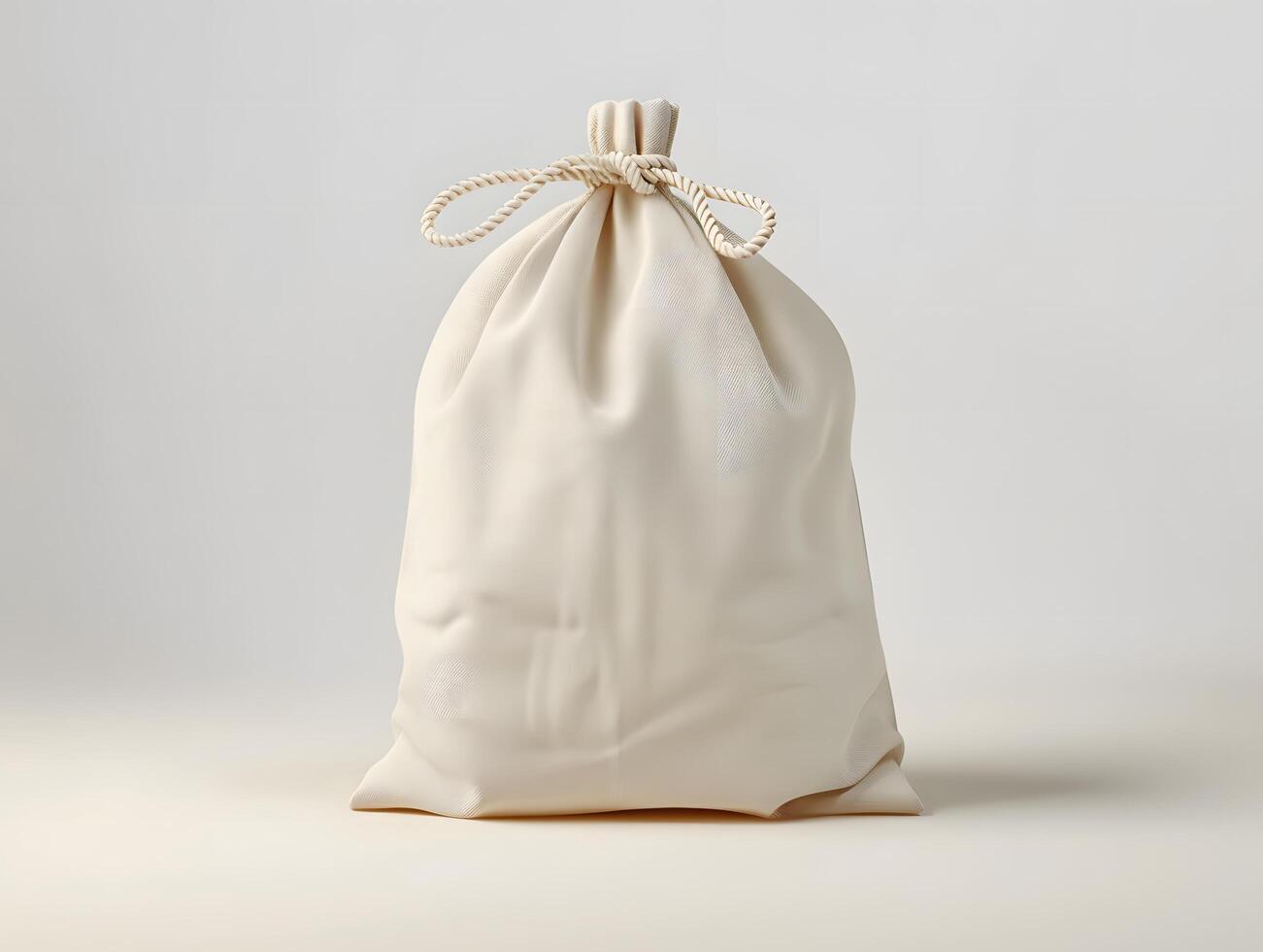 A white bag with a drawstring on it photo