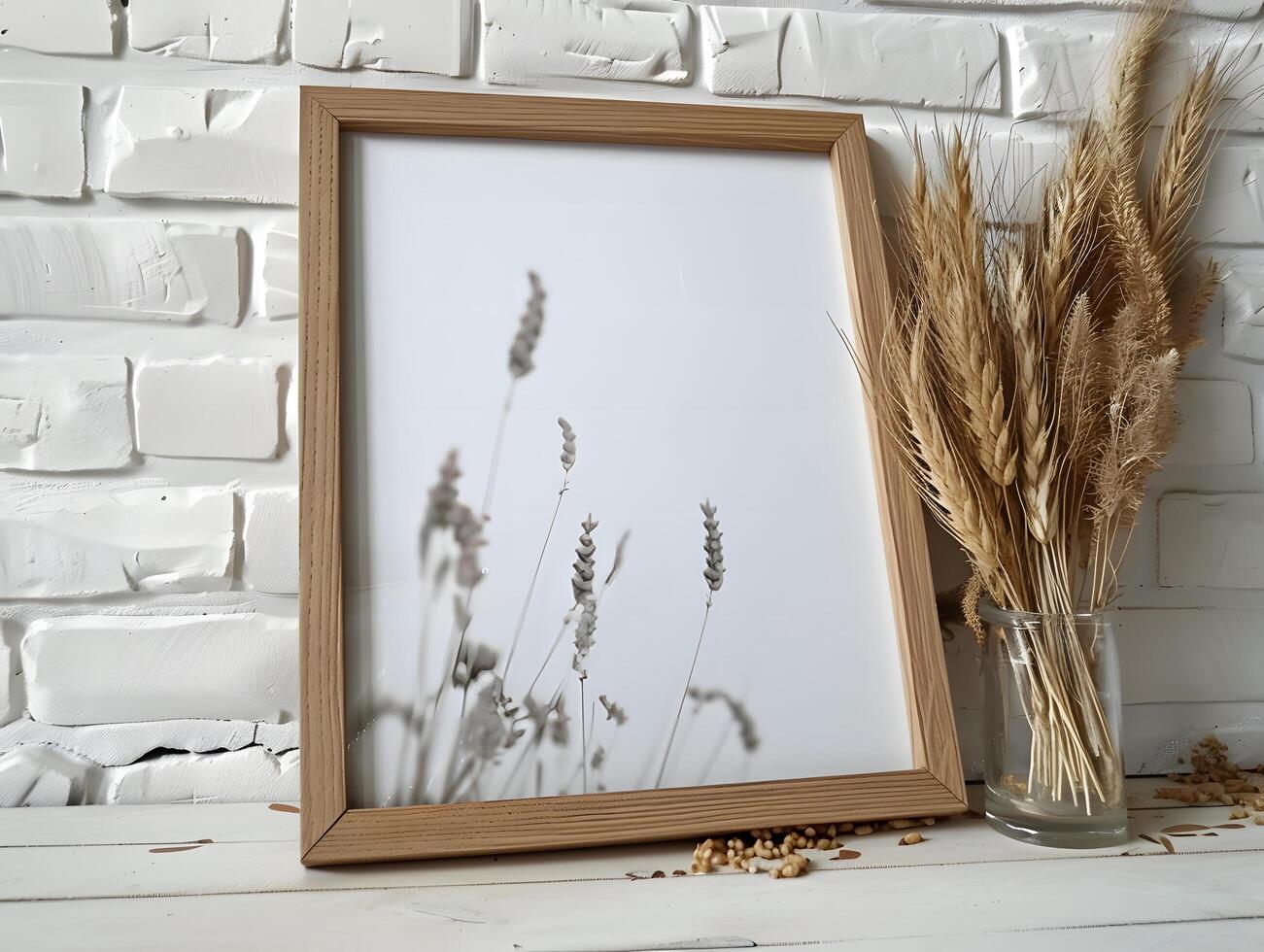 Frame mockup with wheat and grass photo