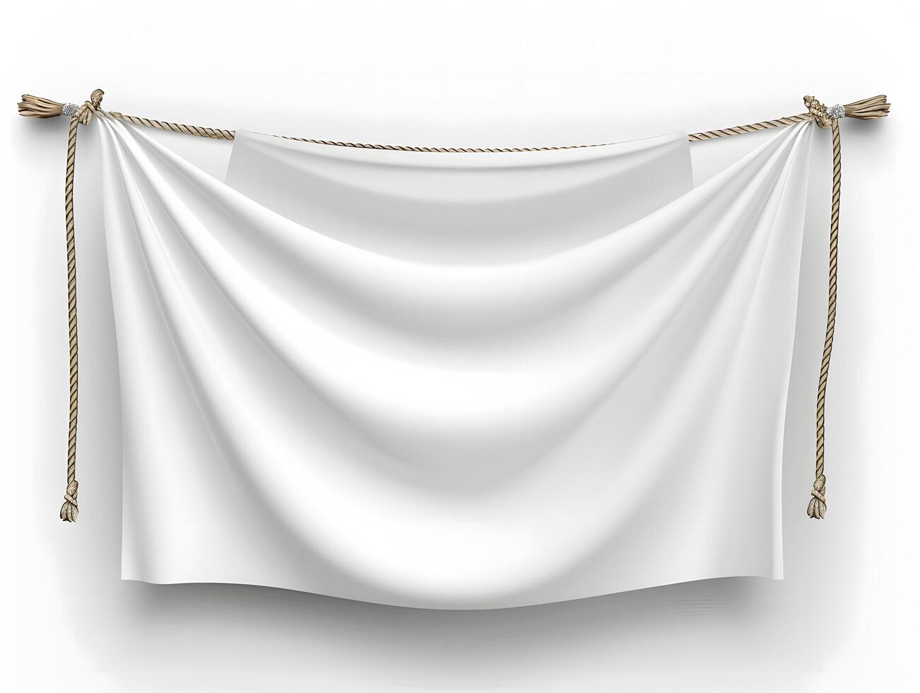 White cloth hanging on a rope on a white background photo