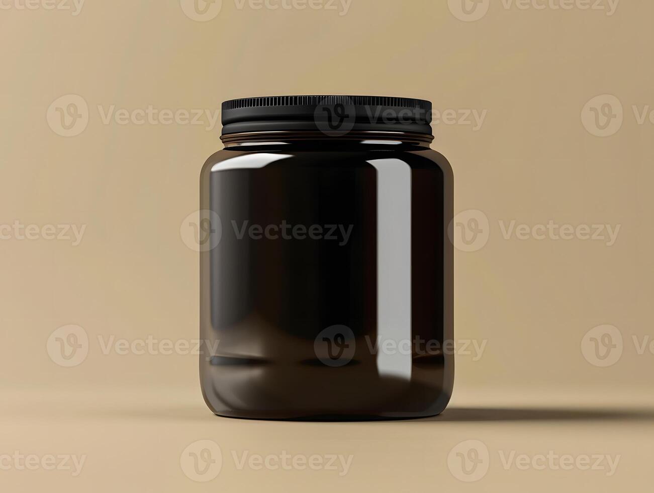 Black jar with lid on a beige background photo