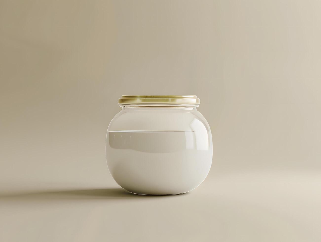 A jar with white liquid sitting on a table photo