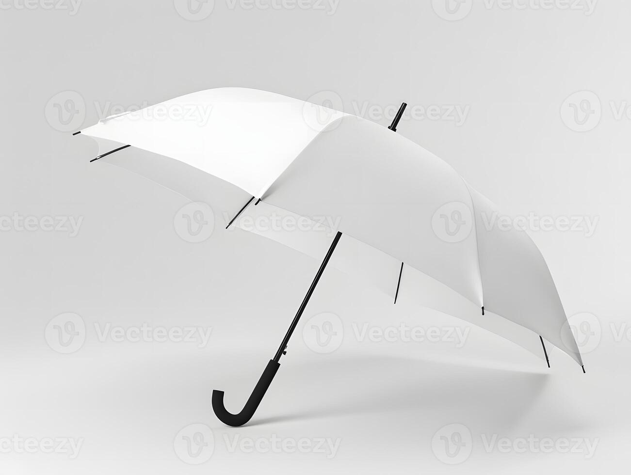 An open white umbrella on a white background photo