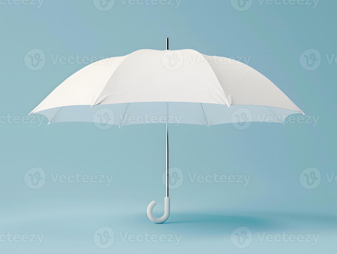 White umbrella on blue background 3d render photo