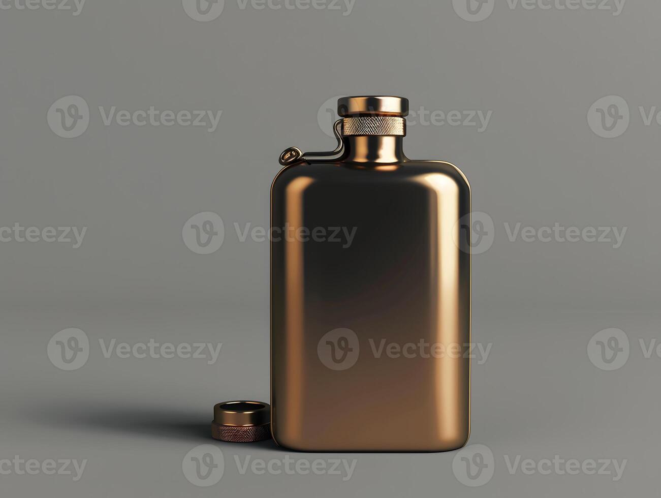 A flask with a metal lid and a wooden handle photo