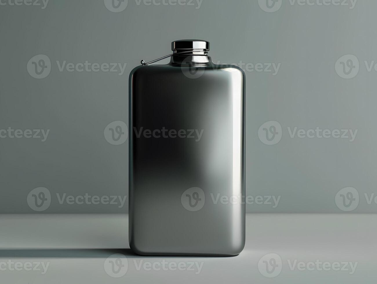 A flask with a metal lid on a table photo