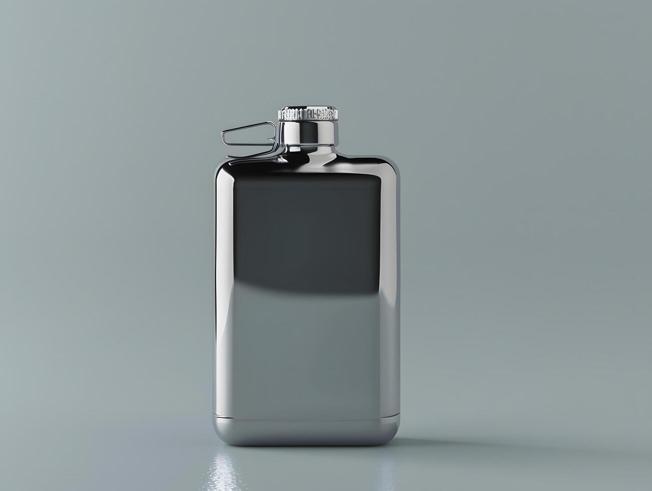 A stainless steel flask on a gray surface photo