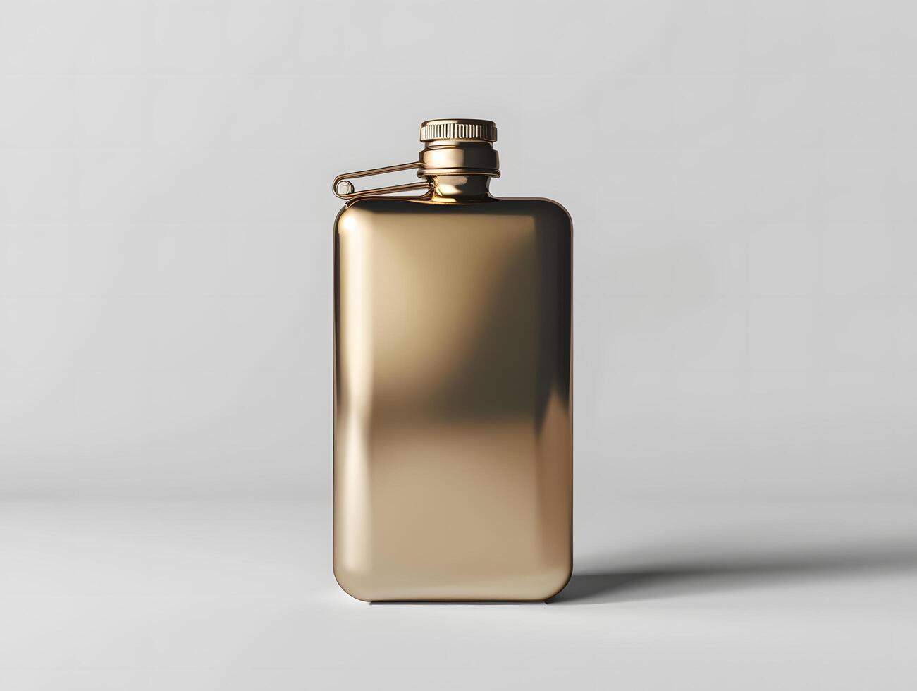 A gold hip flask with a metal lid photo