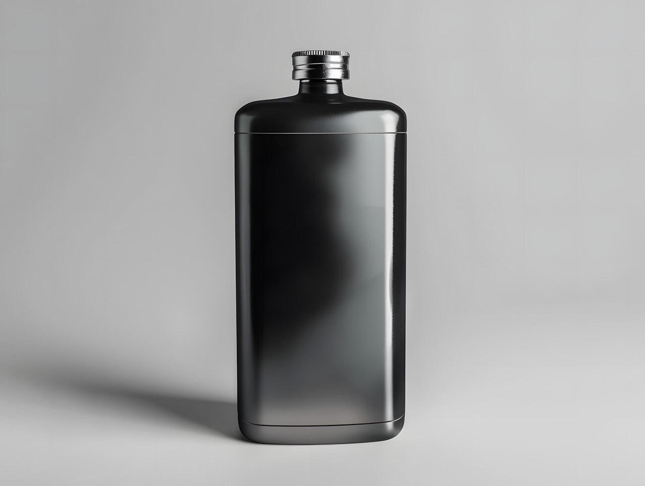 A black flask with a metal lid on a white background photo