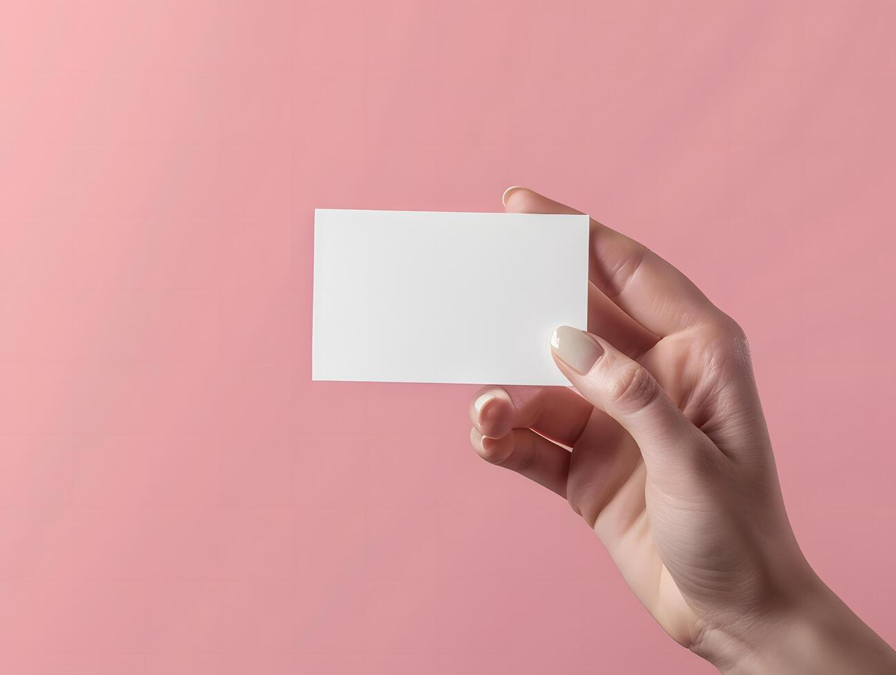 A person holding a blank card on a pink background photo