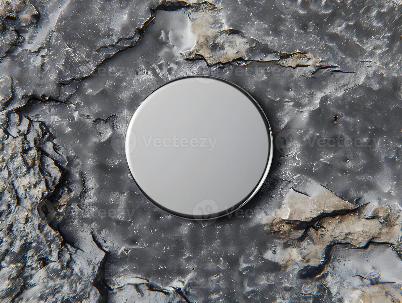 A mirror is sitting on a rock surface photo