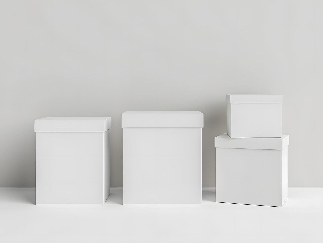 Three white boxes on a white surface photo