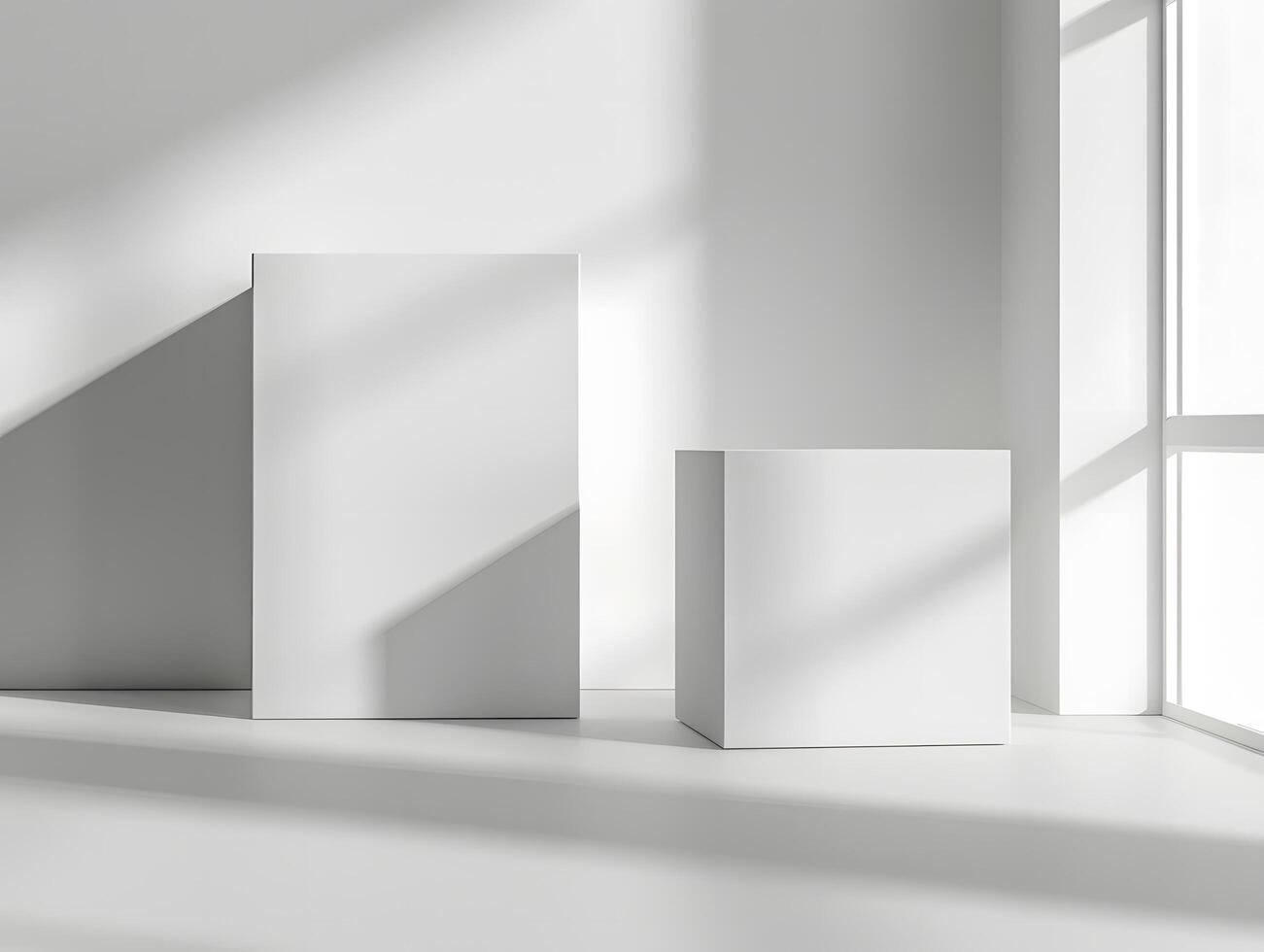 White boxes in an empty room with sunlight photo