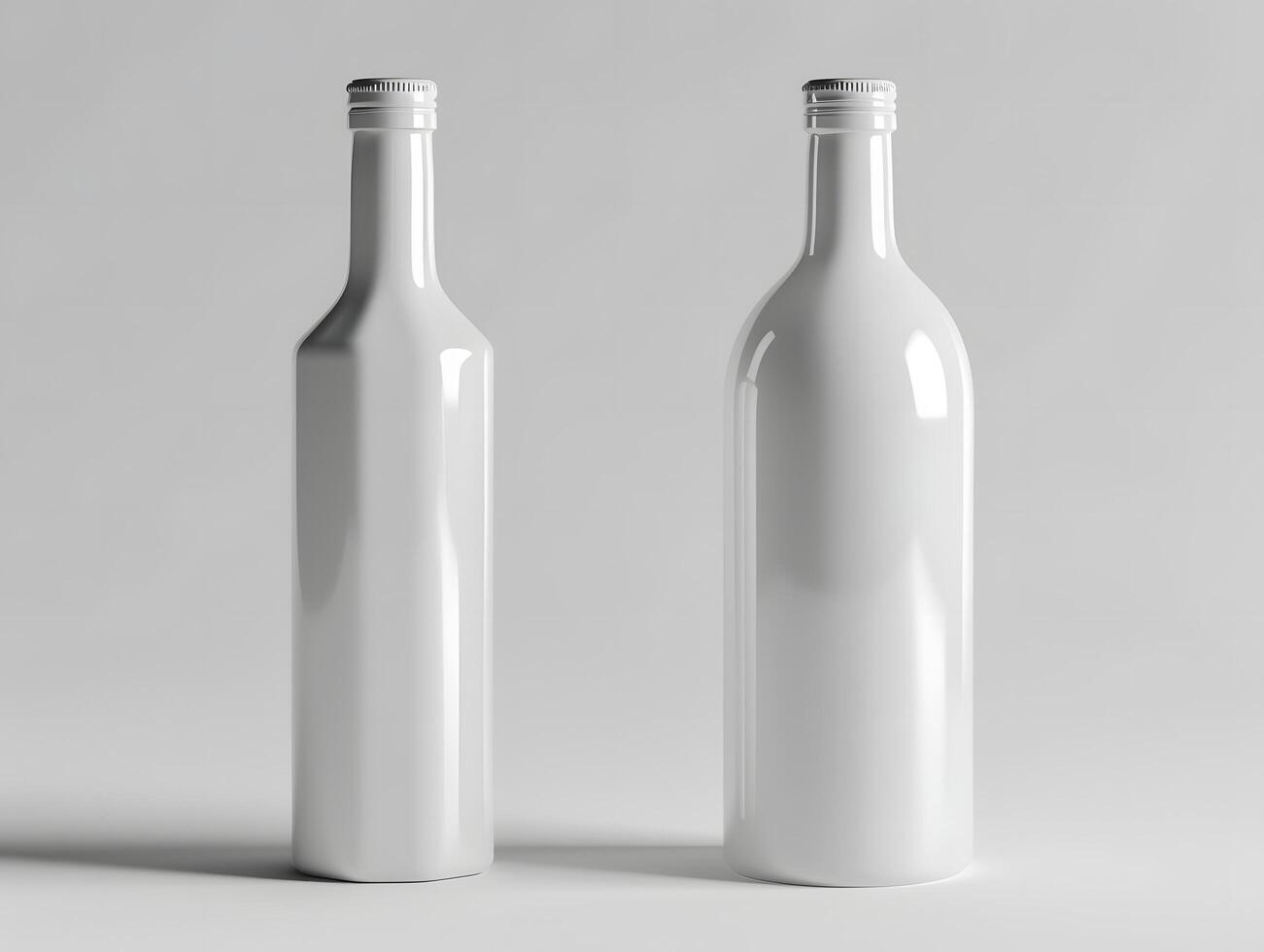 Two empty white wine bottles on a gray surface photo