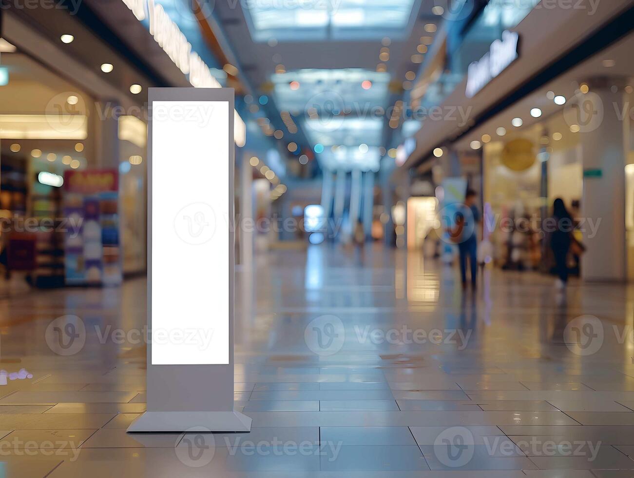 A white light is on a stand in a mall photo