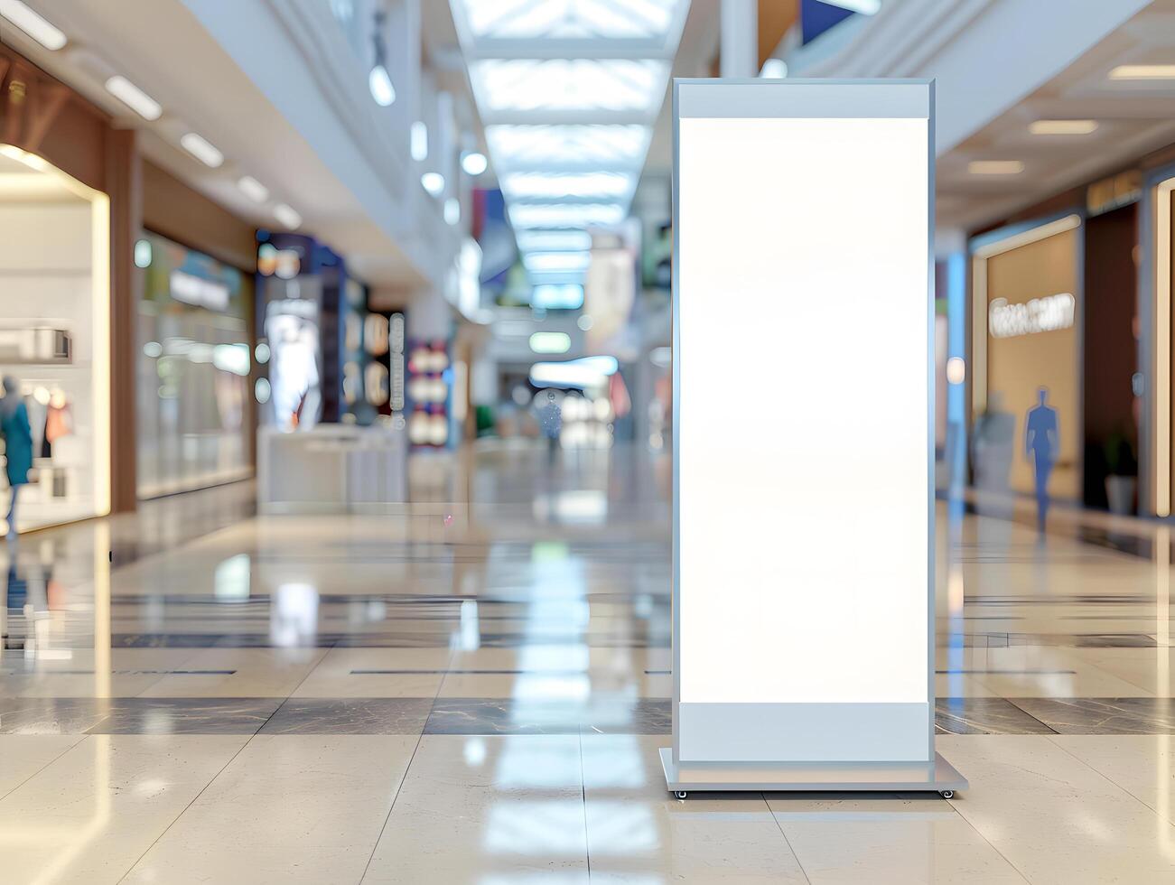 A white blank sign stands in a mall photo