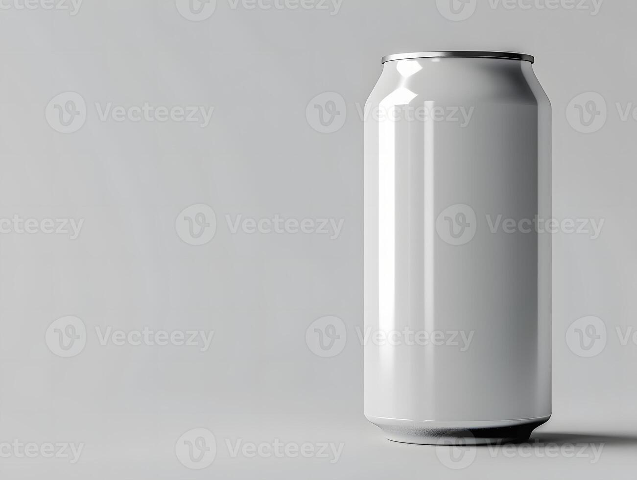 A white can of beer on a gray background photo