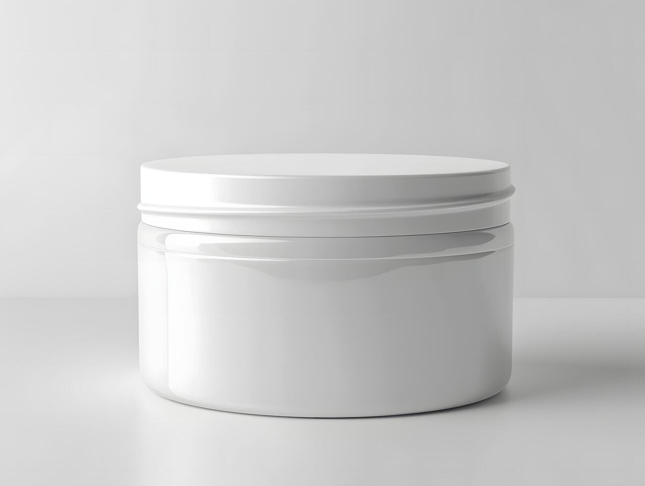 White jar with lid on a table photo