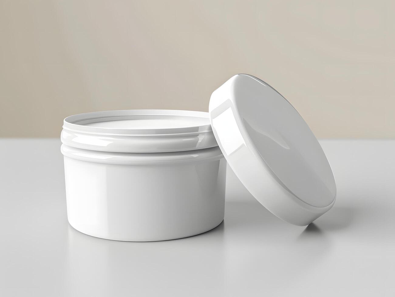 White jar with lid on a table photo