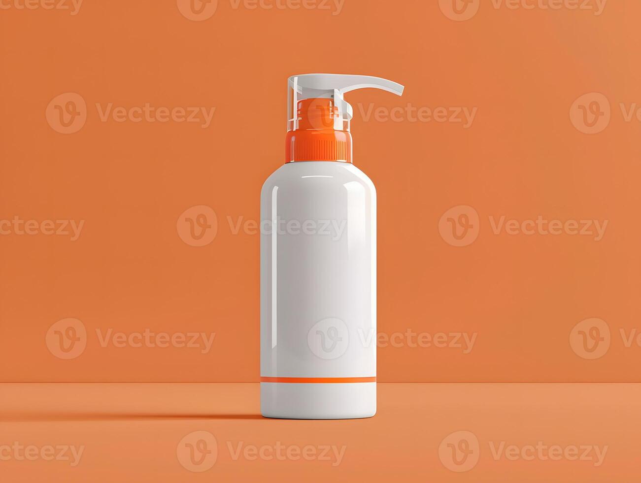 A white bottle of lotion on an orange background photo