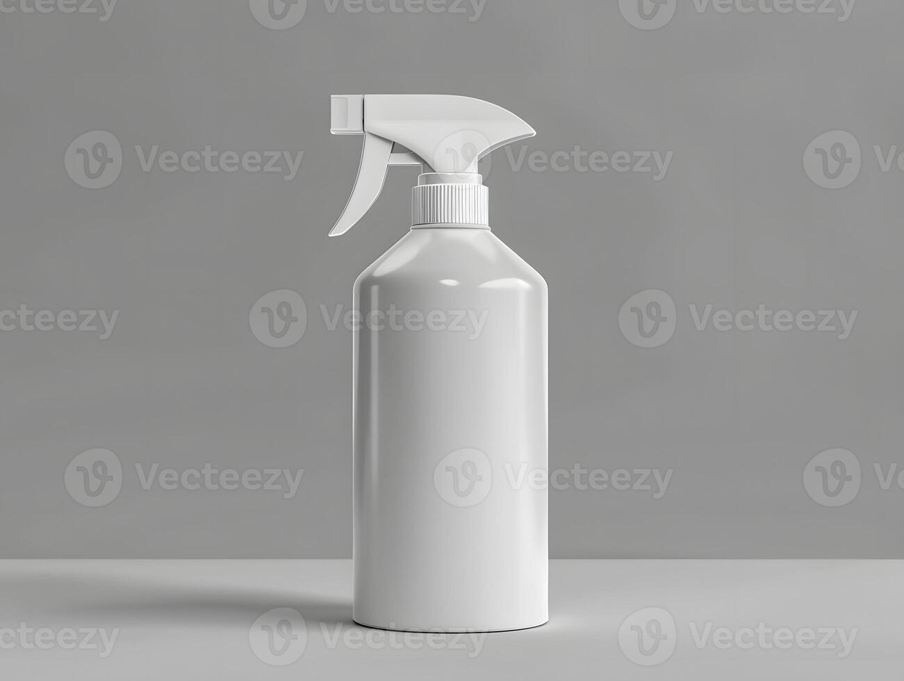 A white spray bottle on a table with a copy space photo