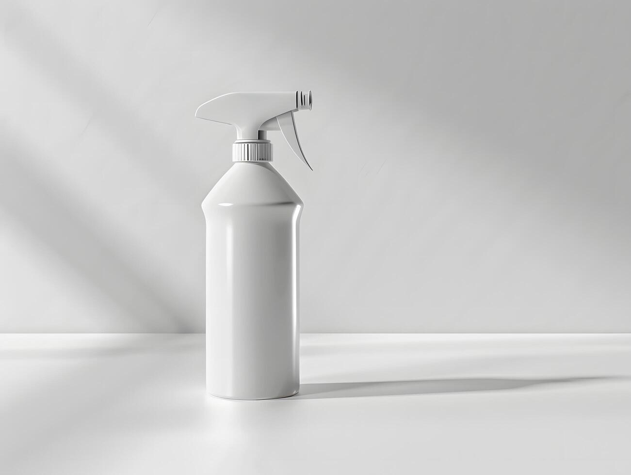 Clean white plastic spray bottle label mockup for advertisement photo