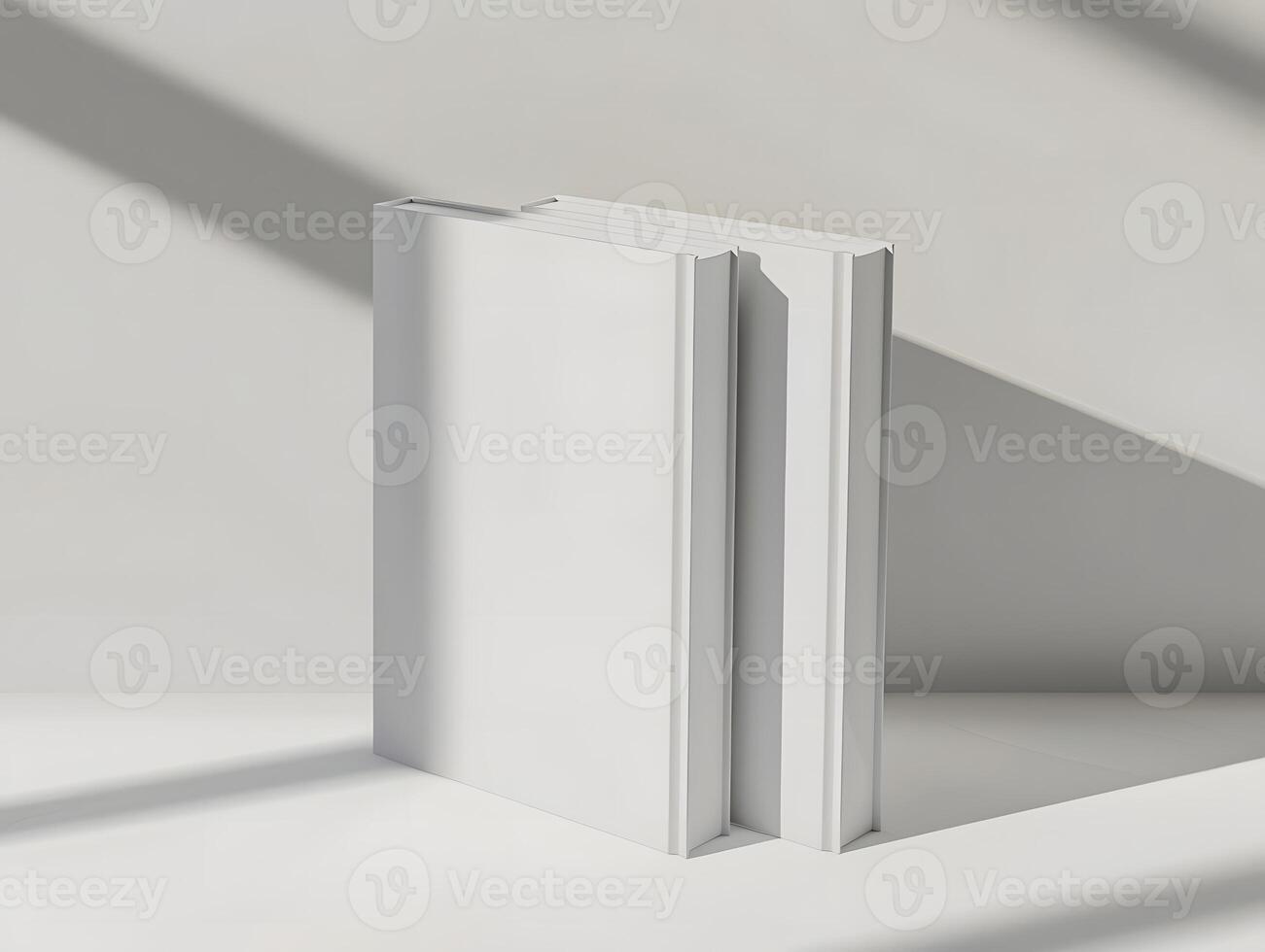 Two white books on a table with the sun shining on them photo