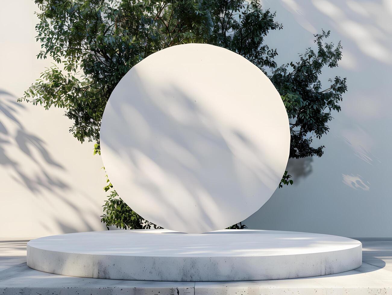 A white circular object on a concrete pedestal photo