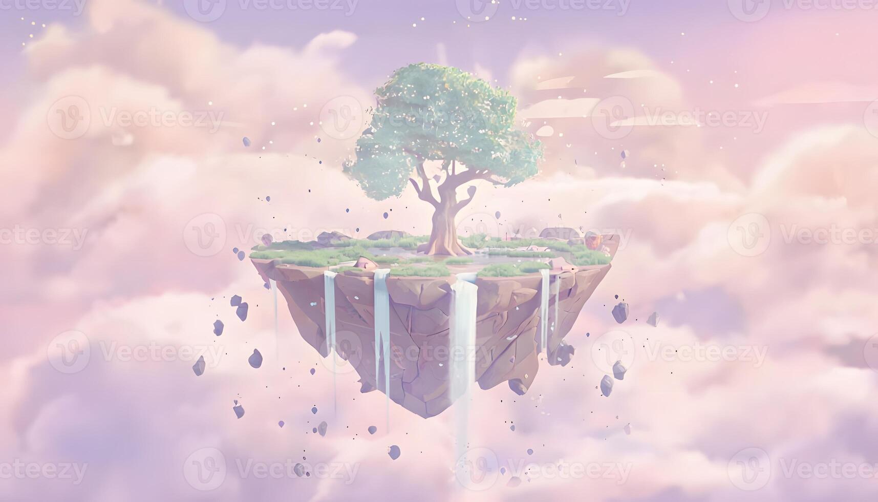 An island with a tree floating in the clouds photo