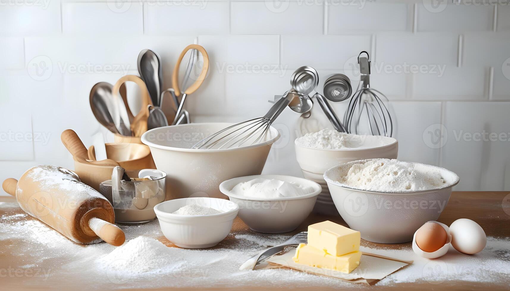 A table with many different types of baking ingredients photo