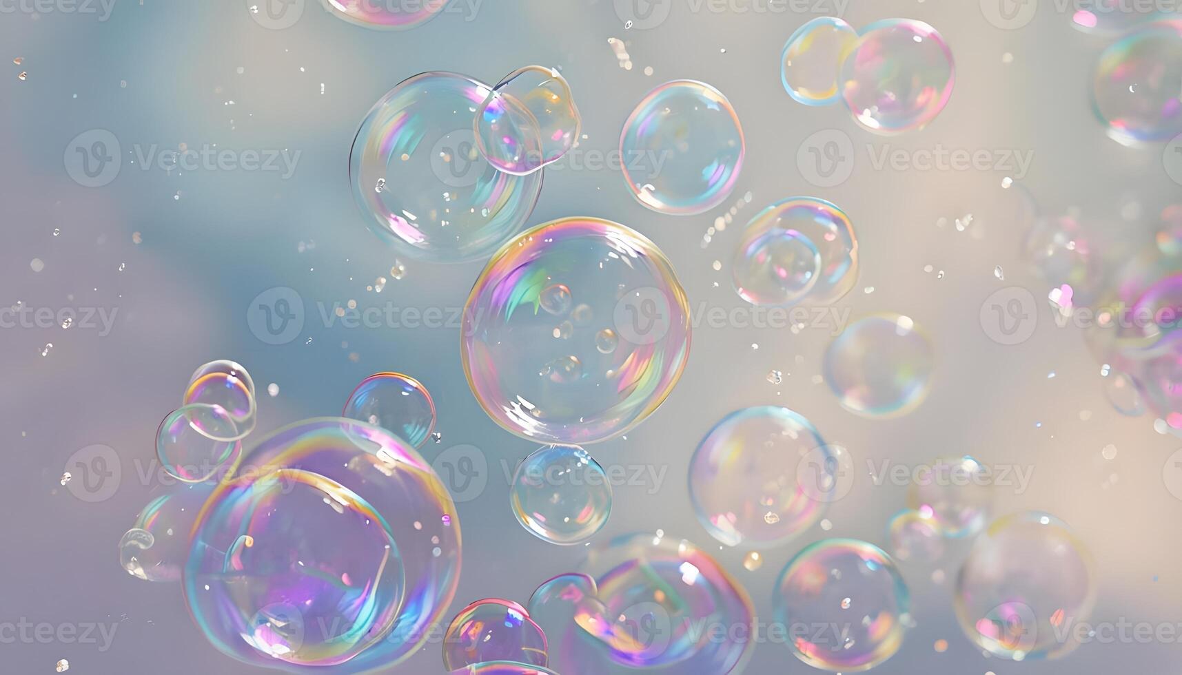 Soap bubbles floating in the air on a cloudy day photo