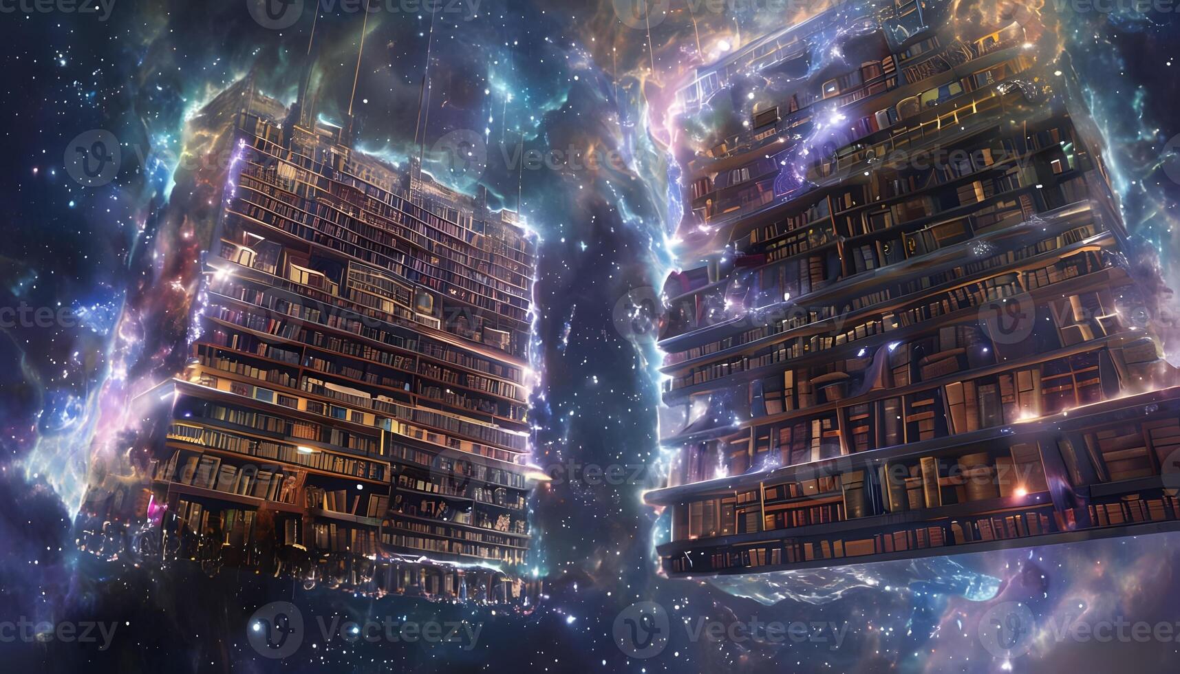 Two books stacked on top of each other in space photo