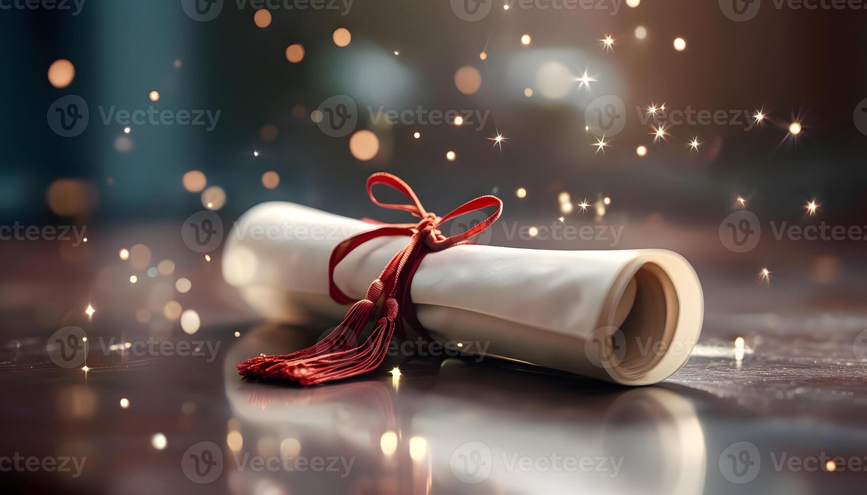 A diploma with a red ribbon and a tassel photo
