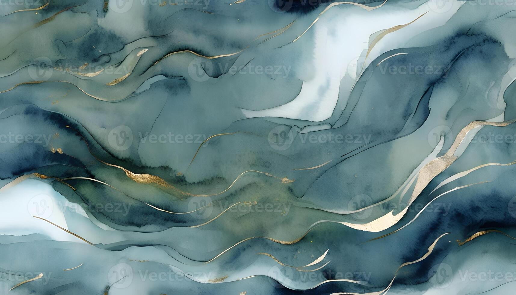 Abstract watercolor painting with gold and blue waves photo