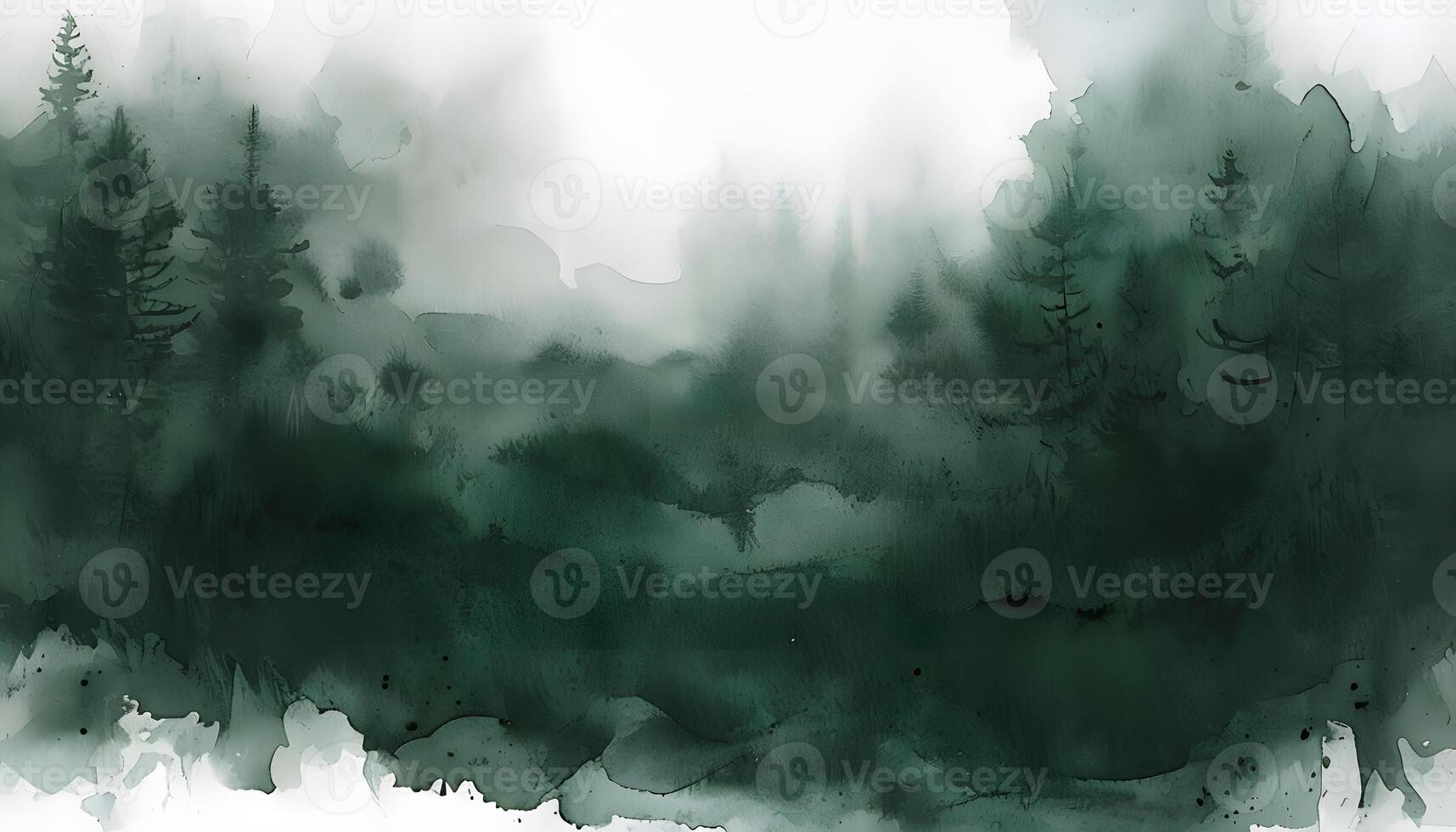 A painting of a forest with trees and water photo