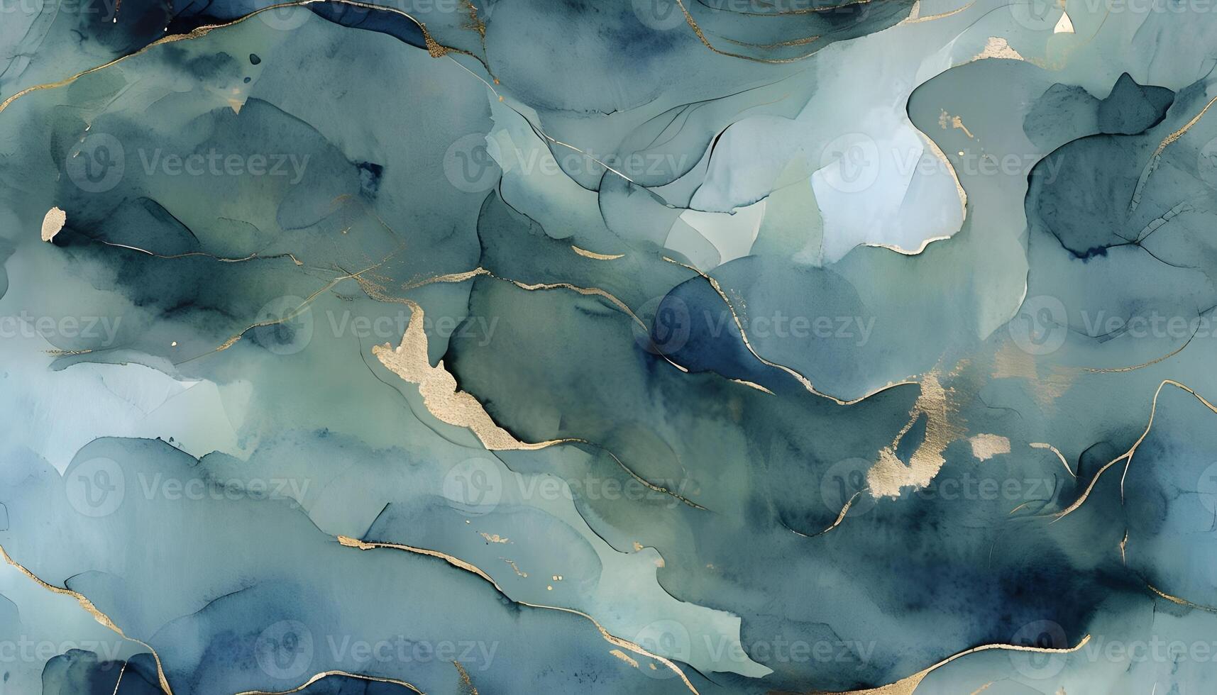 Blue and gold abstract painting with watercolor effect photo