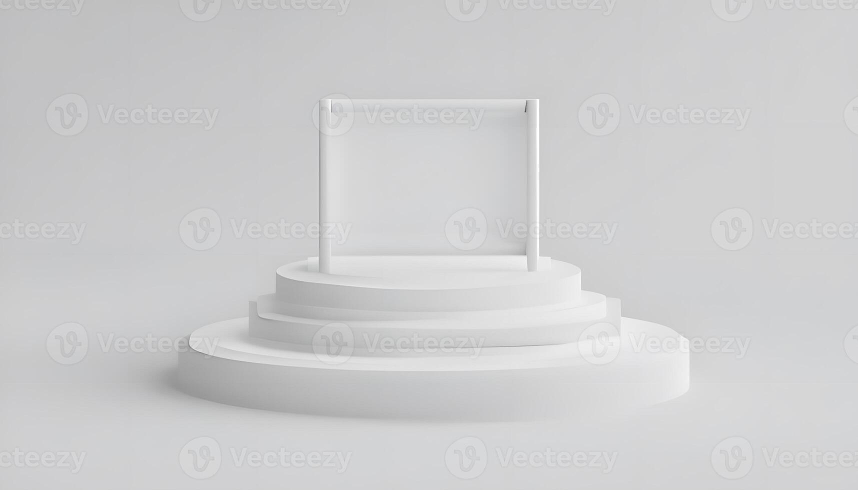 A white pedestal with a blank frame on top photo