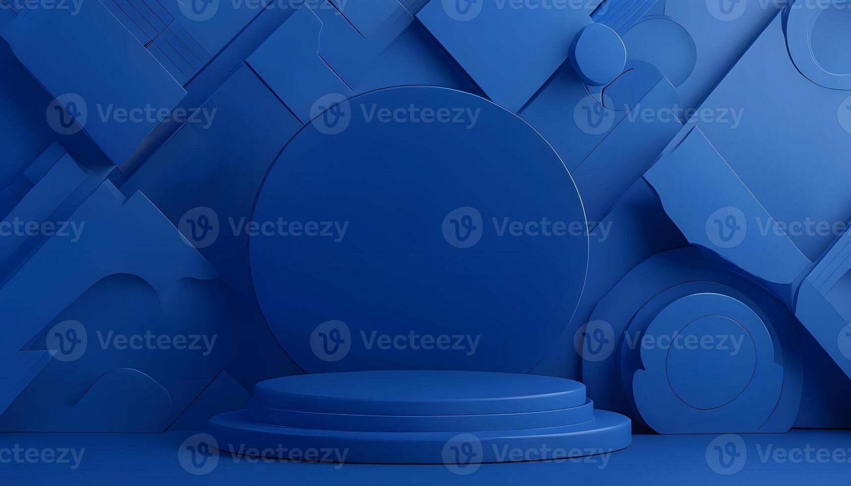 Blue abstract background with a round trophy photo