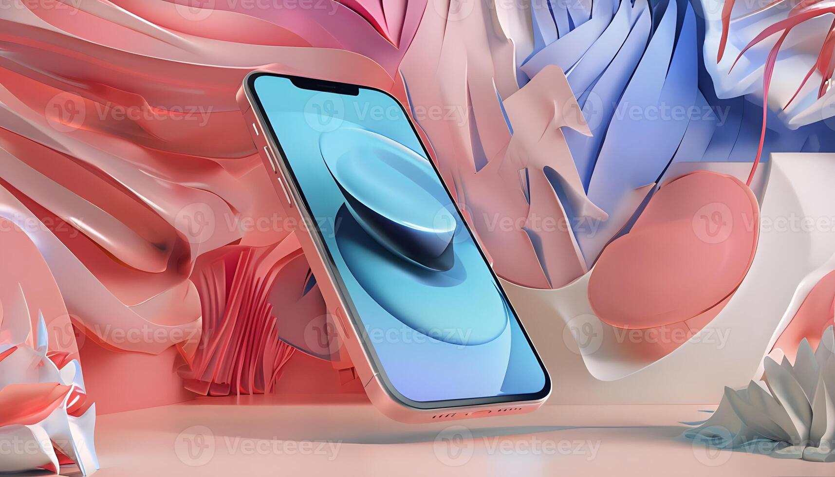 An iphone is sitting on a table with a colorful background photo